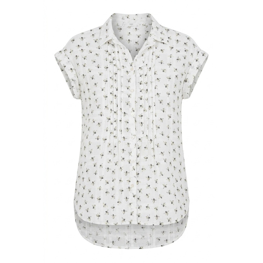 Jane + Delancey Bee Print Cotton Gauze Pleated Button Down Shirt White Small